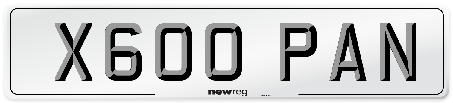 X600 PAN Number Plate from New Reg